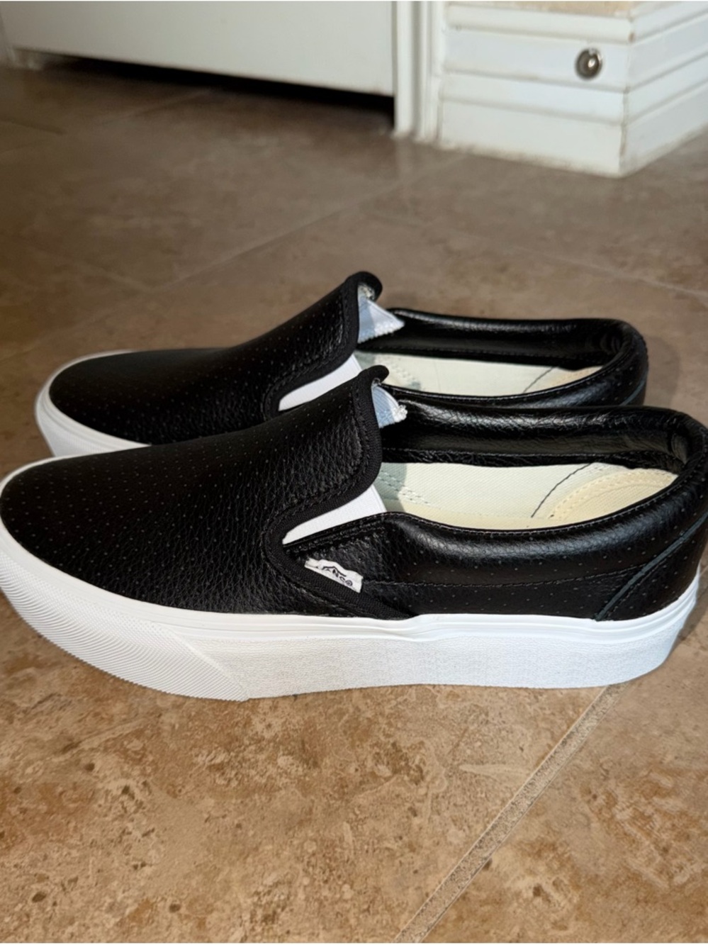 Vans Black and White Slip-On Customs Sneakers
